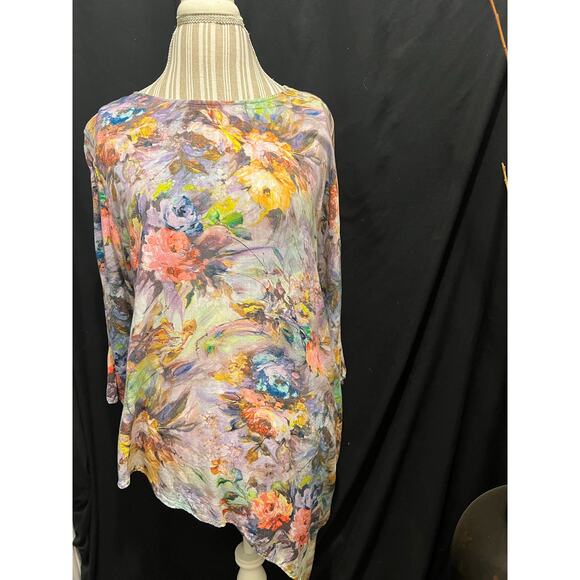 Niche Nilgun Derman Soft Floral asymmetrical  3/4 sleeve tunic Size XL - Picture 3 of 7